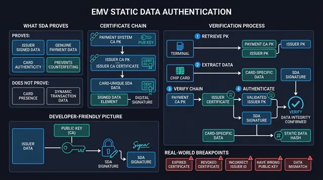Static Data Authentication (SDA): Certificates, Hashes, and Verification Steps