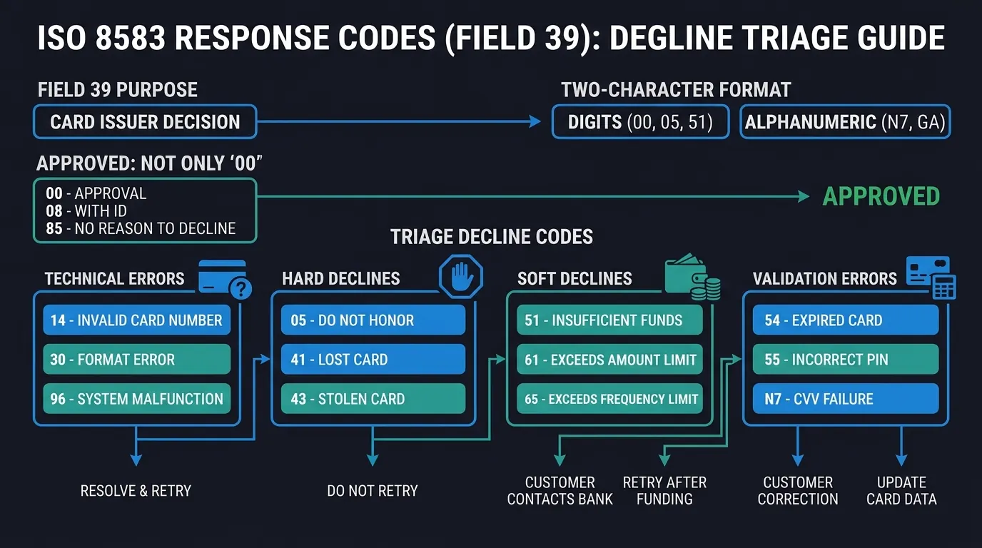 Cover illustration: ISO 8583 Response Codes (Field 39): Common Values, Meaning, and Decline Triage