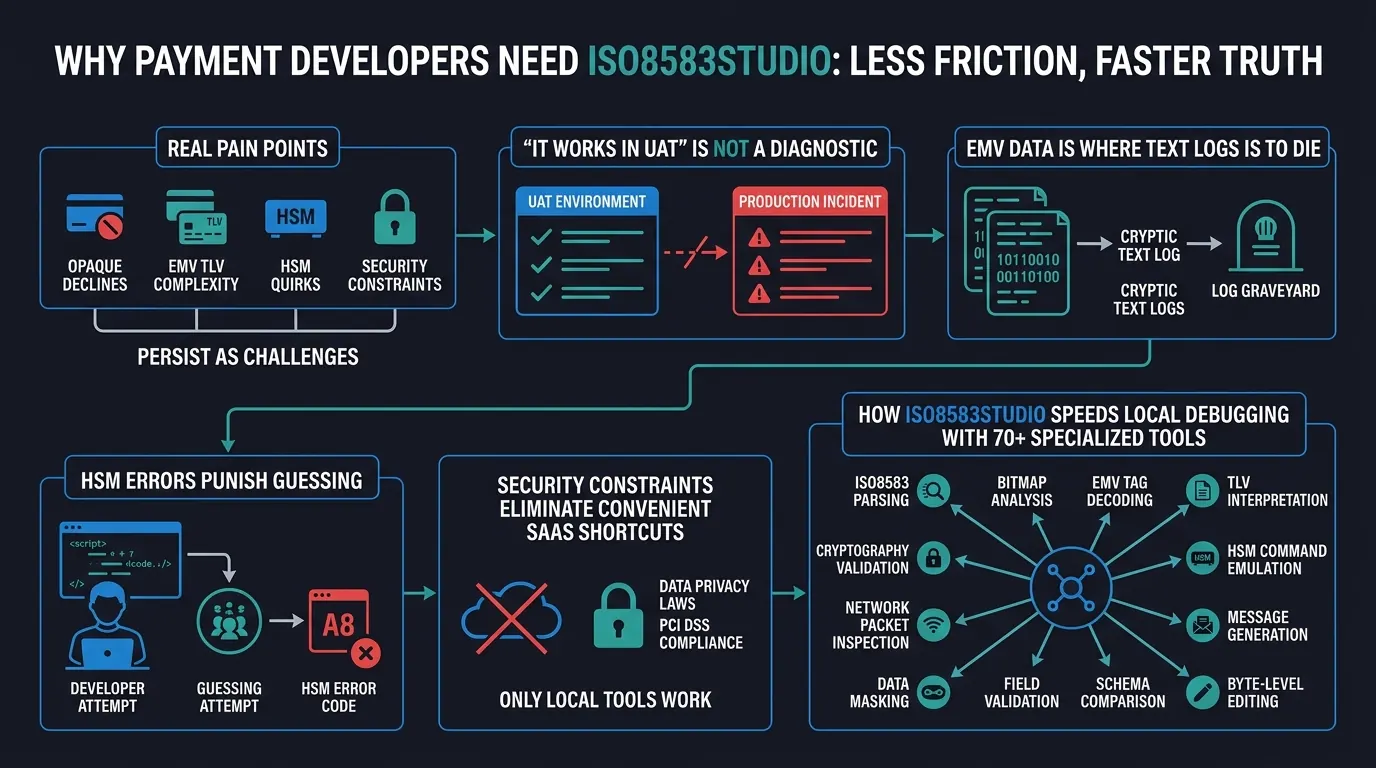 Cover illustration: Why Payment Developers Need ISO8583Studio: Less Friction, Faster Truth